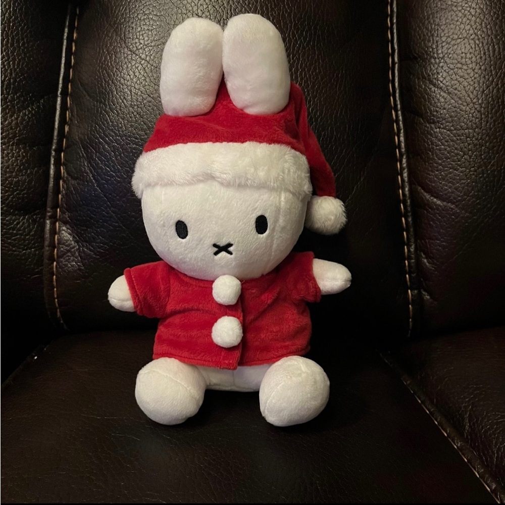 Nijntje/miffy stuffed animal bunny in a Christmas Santa suit